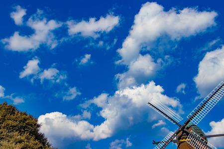 Landscape with a windmill and treesの写真素材