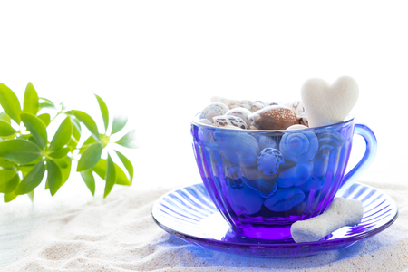 Teacup packed with tropical memoriesの写真素材