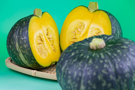 Chopped pumpkin on tableの写真素材