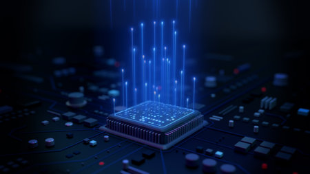 Artificial intelligence Revolution, Smart microchip, Computer, Digital Technology Background, 3D...