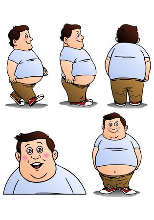 illustration of a pose of fat boy on isolated white backgroundの写真素材