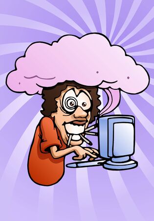 illustration of a smoking man using computerの写真素材