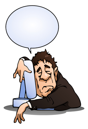 illustration of a man sleeping on monitor on isolated white backgroundの写真素材