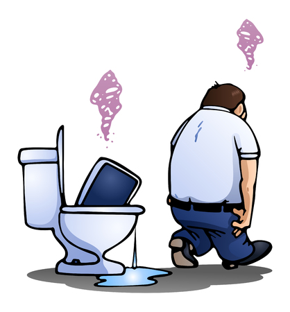 illustration of a man flush his monitor on isolated white backgroundの写真素材
