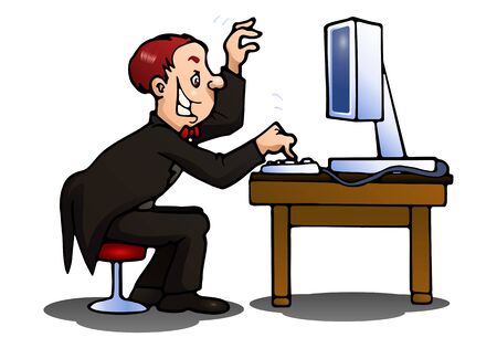 illustration of apianist playing computer on isolated white backgroundの写真素材