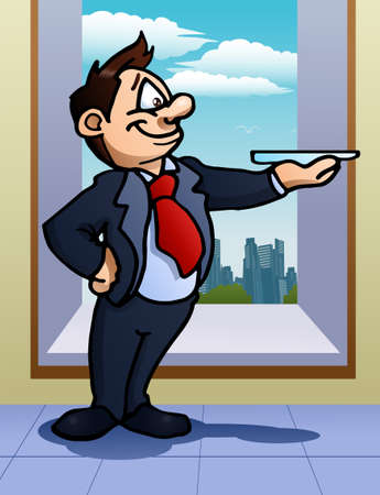 illustration of a businessman hold something on office backgroundの写真素材