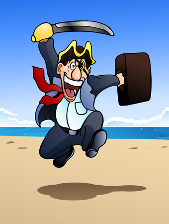 illustration of a male business pirate hold sword ready to attackの写真素材