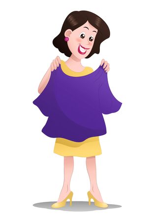illustration of a shopping woman pick cloth on isolated whiteの写真素材