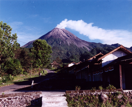 photo scanned of scenery on mountain site of active volcano eruption in Java  island