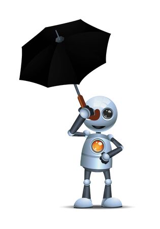 3d illustration fashion wear design of  little robot holding umbrella on isolated white backgroundの写真素材
