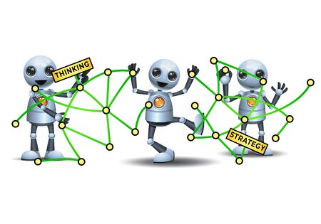3d illustration of little robot business strategic thinking on isolated white background