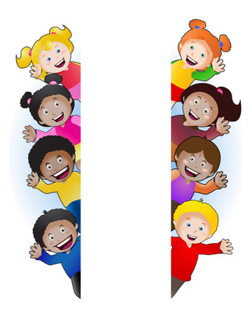 illustration of a banner kids on isolated white backgroundの写真素材