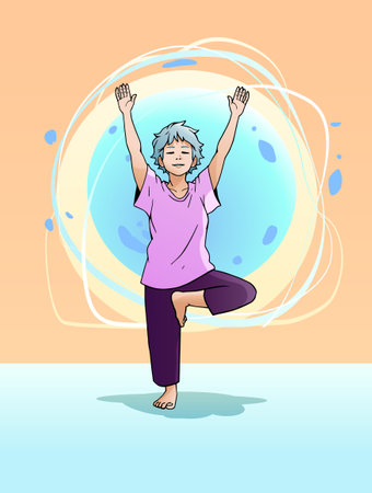 illustration design of woman doing yoga exerciseの写真素材