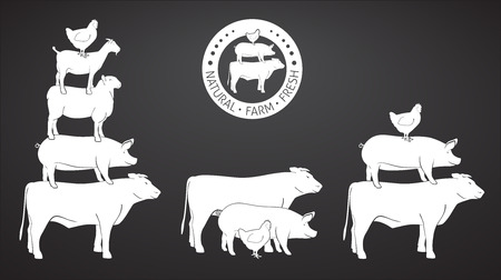 Animals Pyramide, natural, farm, fresh on blackboardのイラスト素材