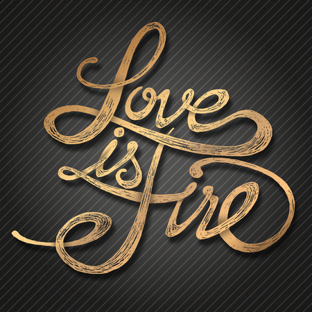 	Love is fire - Hand drawn quotes, 3d gold on blackboardのイラスト素材