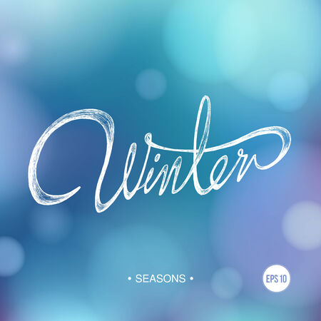 WINTER - Hand drawn season quote on bokeh backgroundのイラスト素材