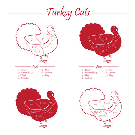 TURKEY MALE CUTS SCHEME - red on whiteのイラスト素材