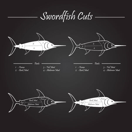 SWORDFISH COTS - white on blackboardのイラスト素材