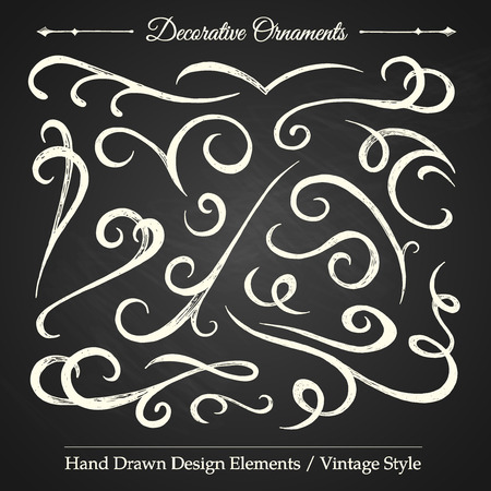 DECORATIVE ORNAMENTS - hand drawn design elements vintage style on chalkboardのイラスト素材