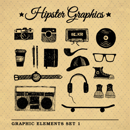 Hipster graphic set on the vintage background with repeating geometric tiles of rhombuses.のイラスト素材