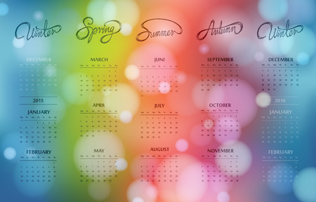 Colourfull bokeh calendar design 2015 with hand drawn seasons at one pageのイラスト素材