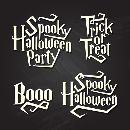 Spooky halloween quotes on black chalkboard backgroundのイラスト素材