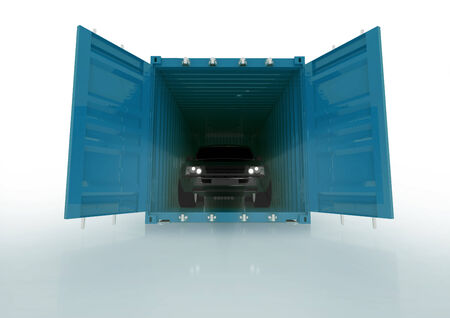 3d rendered illustration of a car with light inside of a blue container with clipping path