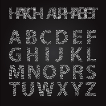 Hatch hand stripped font alphabet on black boardのイラスト素材