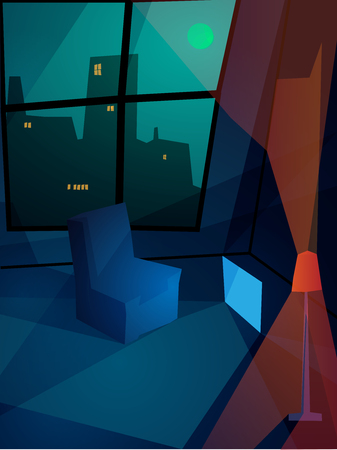 Lonely feeling flat in front of TV geometric abstract illustration, copy spaceのイラスト素材