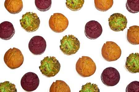 Collorfull muffins pattern on white backgroundの写真素材