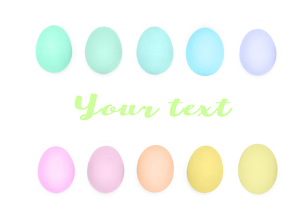 Rows of ten colour eggs.の写真素材