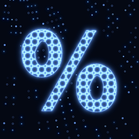 Blue electronic glowing percent symbolの写真素材