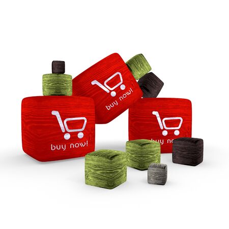 red  wooden buy now symbol cubesの写真素材