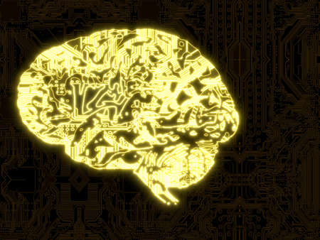 computer brain glowing thinking symbolの写真素材