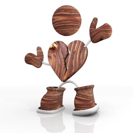 3d  character broken heart wooden Illustrationの写真素材