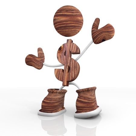 3d character wooden Dollar Illustrationの写真素材