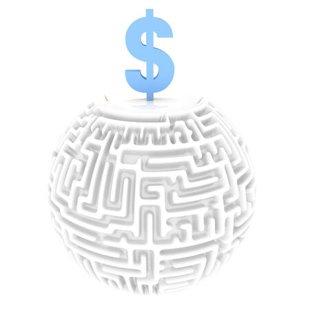 Light sky blue  meander 3d graphic with complex Dollar labyrinthの写真素材