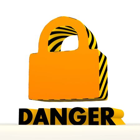 Dark orange  danger 3d graphic with isolated secure symbolの写真素材
