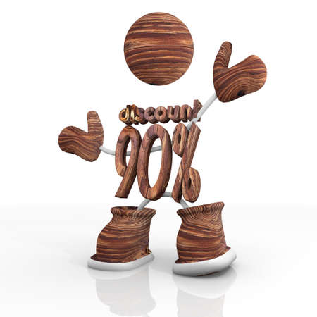 3d character with -90 percent discount symbolの写真素材
