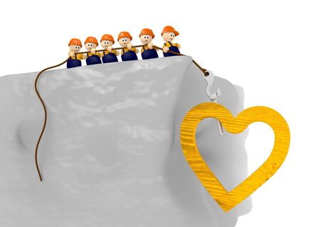 construction site comic 3d illustration wit wooden heartの写真素材
