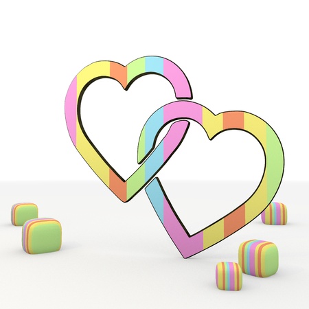  3d graphic colourful symbol with childish two hearts iconの写真素材