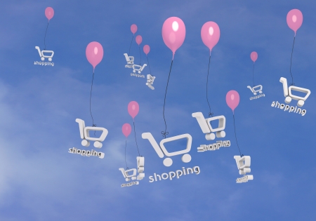  3d graphic pink balloon with happy shopping symbolの写真素材