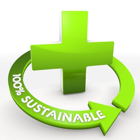 3D graphic 100 percentage sustainable cross symbol in a white backgroundの写真素材