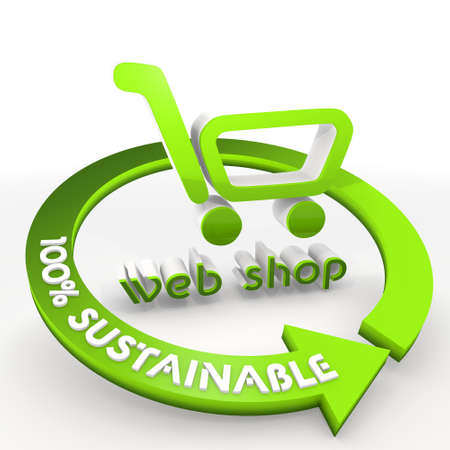 3D graphic 100 percentage sustainableweb shop Illustration in a white backgroundの写真素材