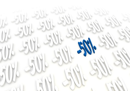 3D graphic 50 ercentage discount icon in a stylish white background