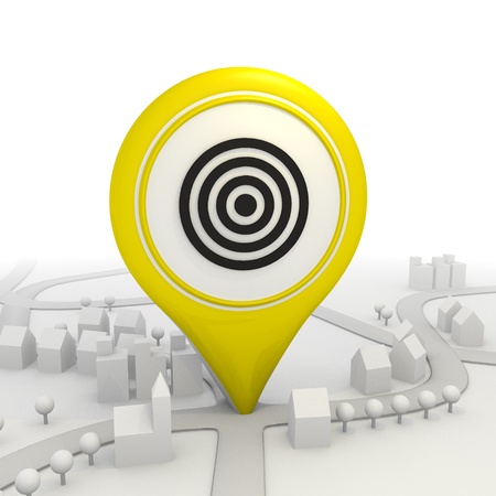 3D graphic Sight disk icon  inside a yellow map pointerの写真素材