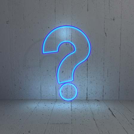 3D graphic Illuminated question mark symbol in a new stylish backgroundの写真素材