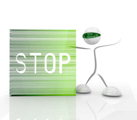 3D graphic Isolated Stop icon with a futuristic character on a white   backgroundの写真素材