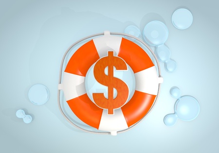Dark pastel red  safed income 3d graphic with isolated Dollar icon rescued by a lifesaferの写真素材