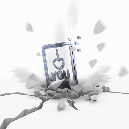 Blue  strong connection 3d graphic with explosive I love you symbol fallen from sky
